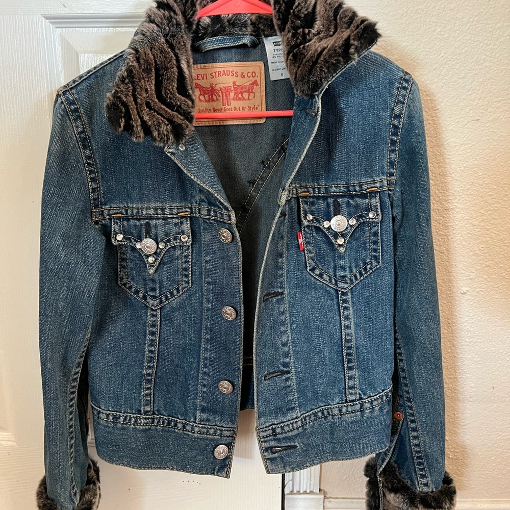 Levi’s Jean jacket with fur cuff, collar and bling